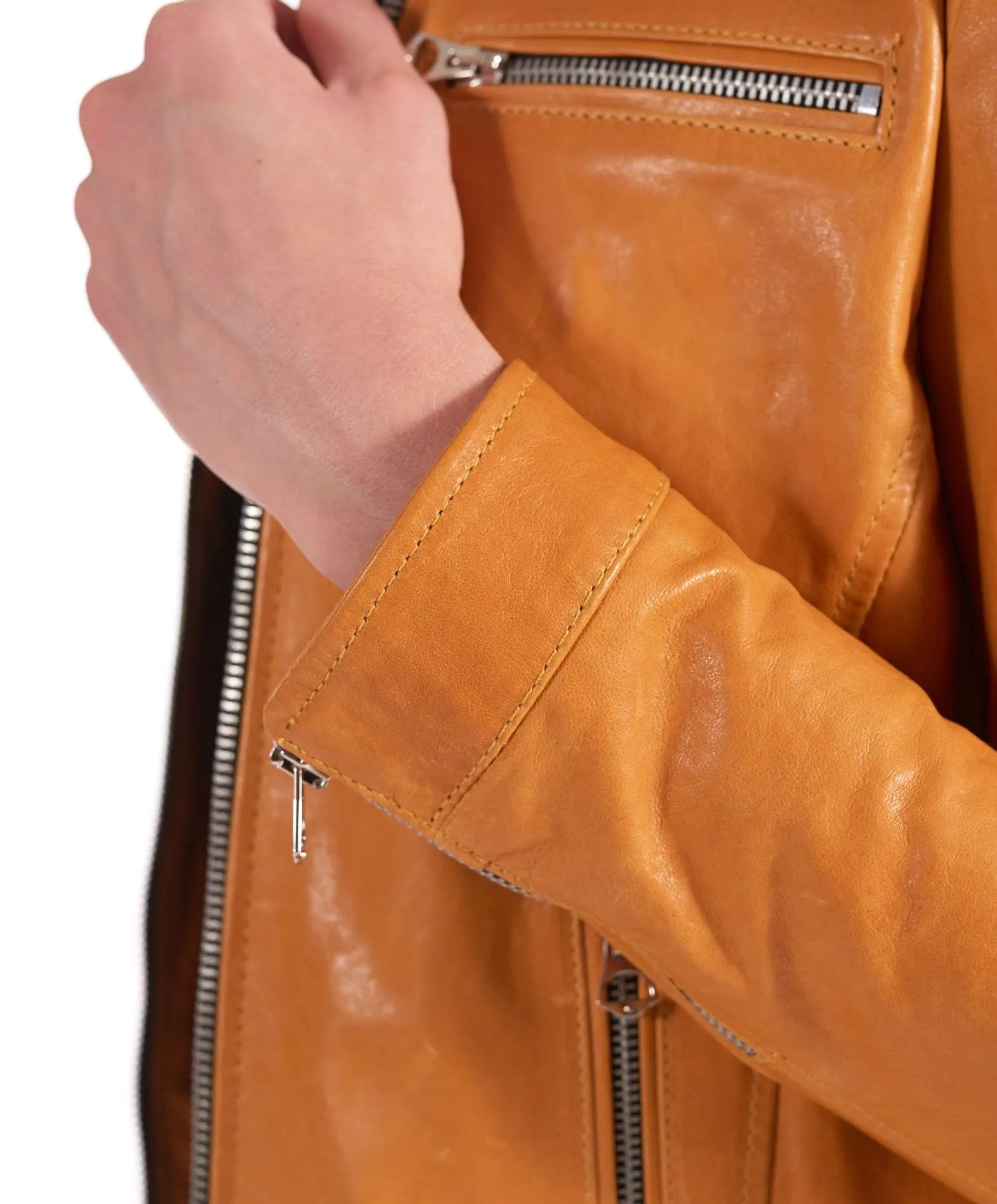 Veste en cuir femme  motard blouson cuir vintage ocre Giulia