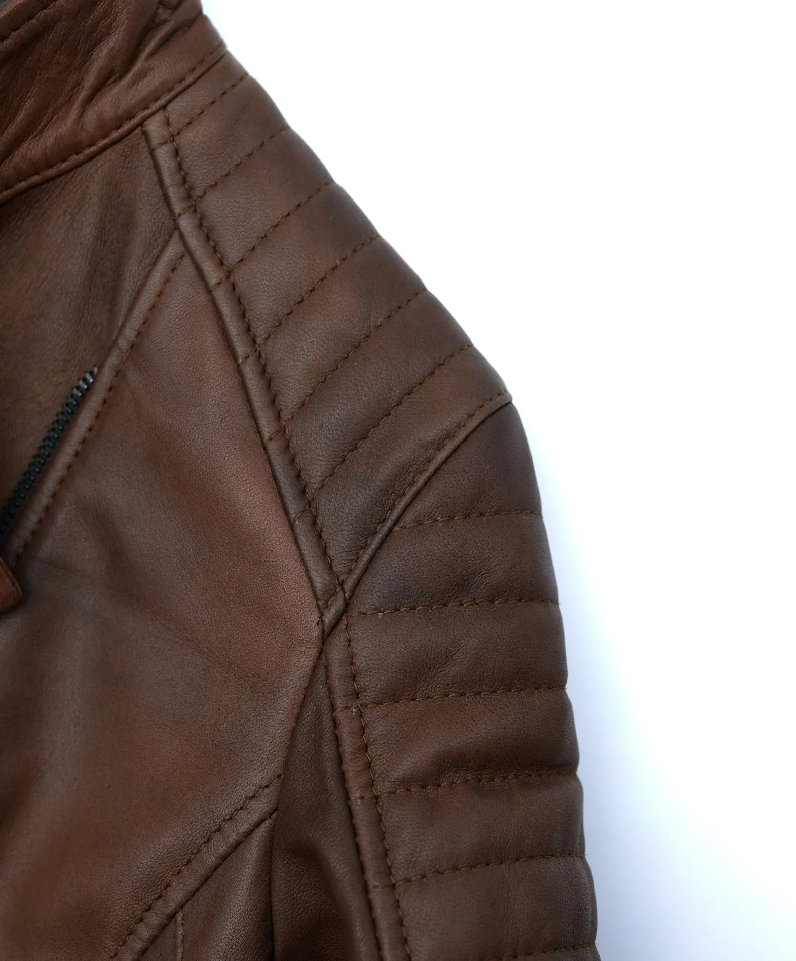 Veste en cuir femme veste motard marron matelassée blouson