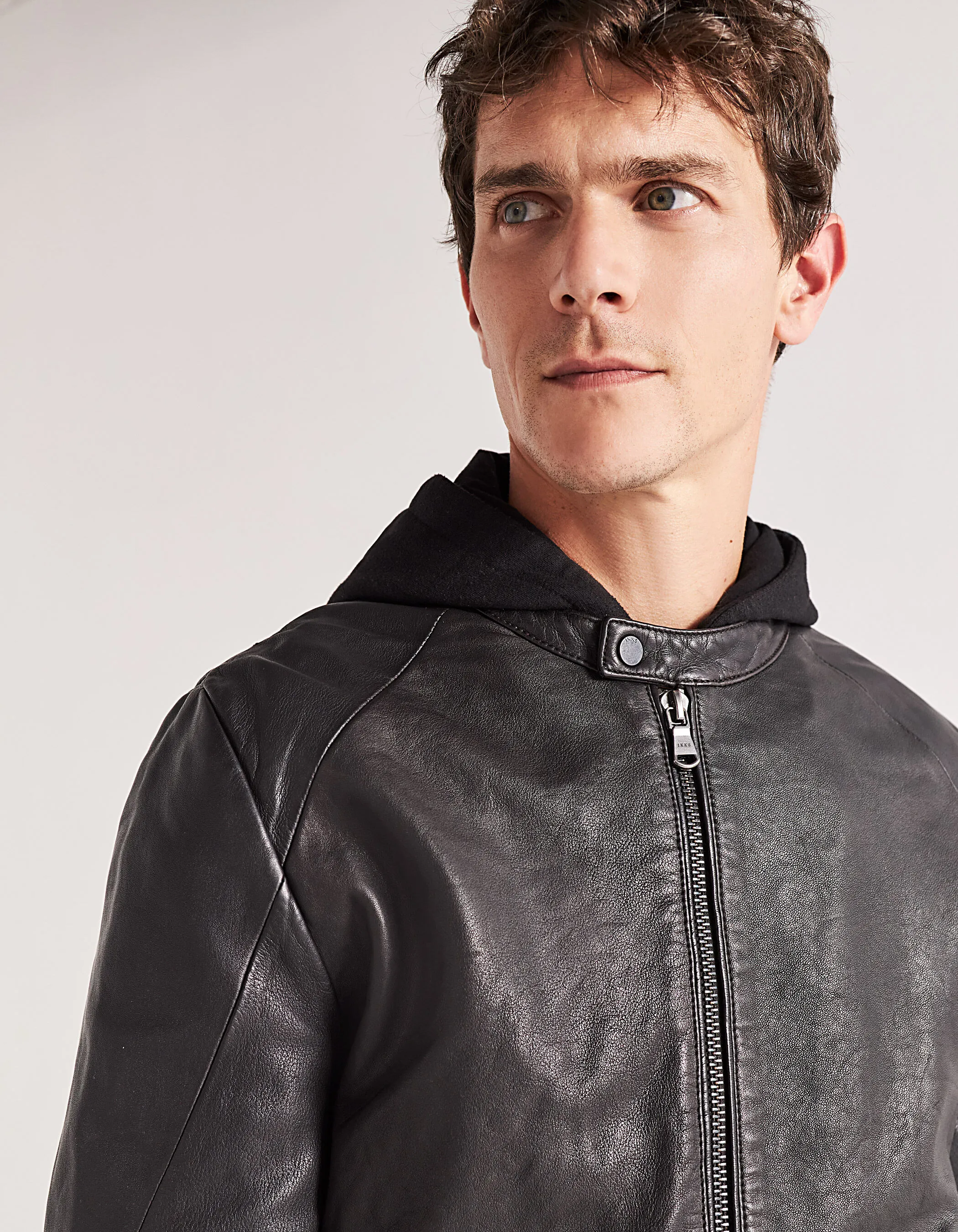 Veste en cuir marron foncé avec parmenture amovible Homme