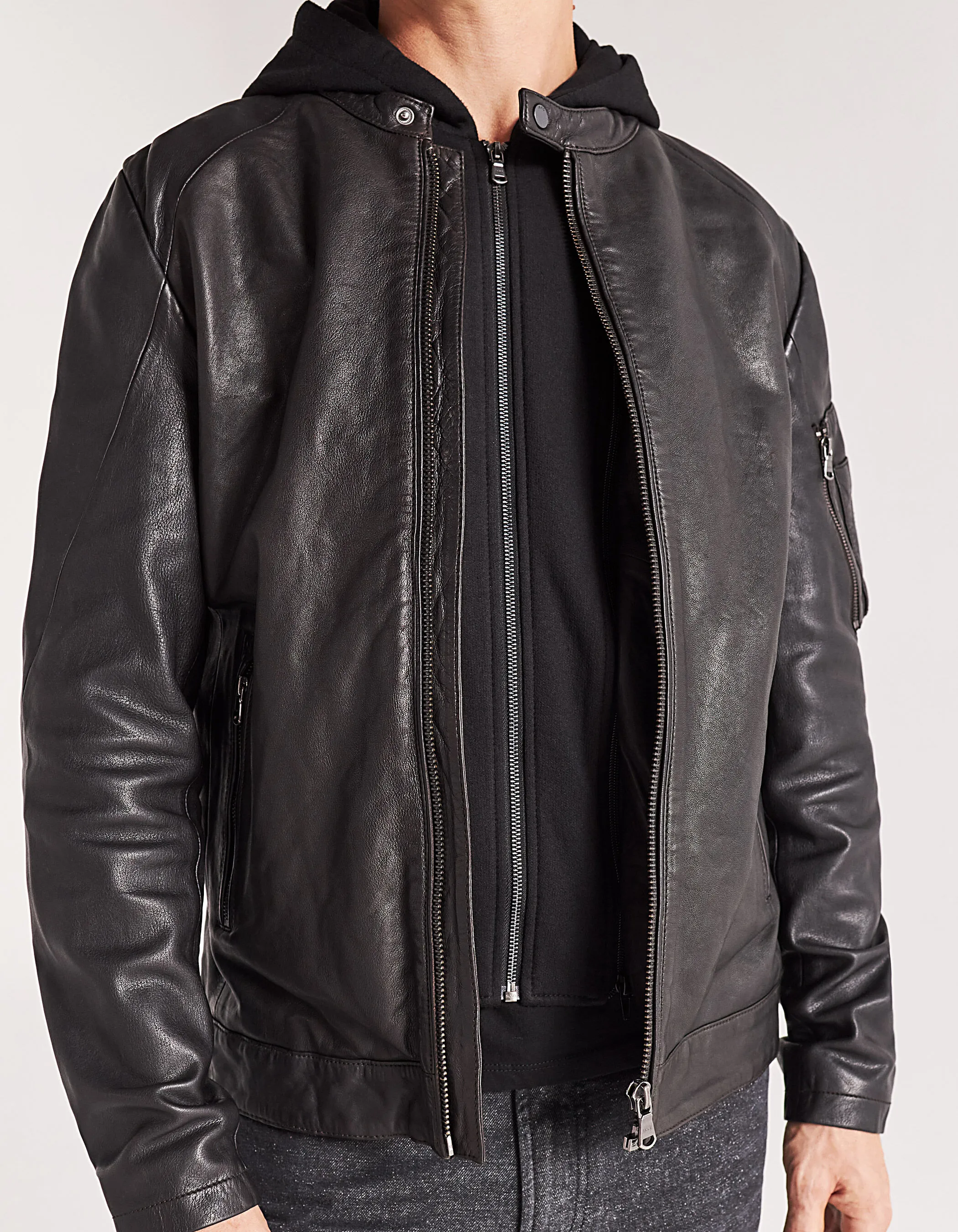 Veste en cuir marron foncé avec parmenture amovible Homme