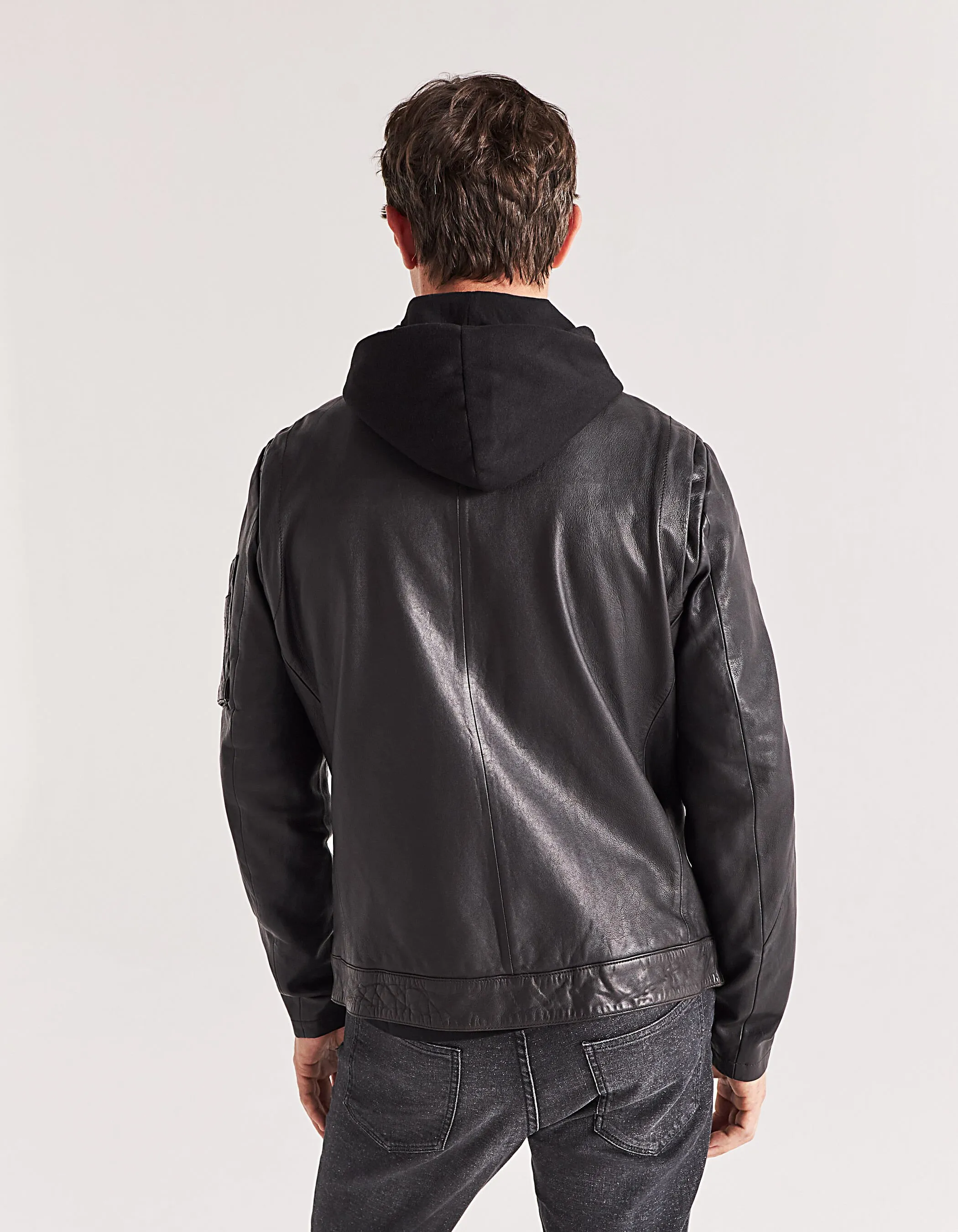 Veste en cuir marron foncé avec parmenture amovible Homme