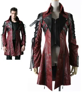 Veste gothique homme PUNK RAVE en tissu effet cuir vieilli rouge
