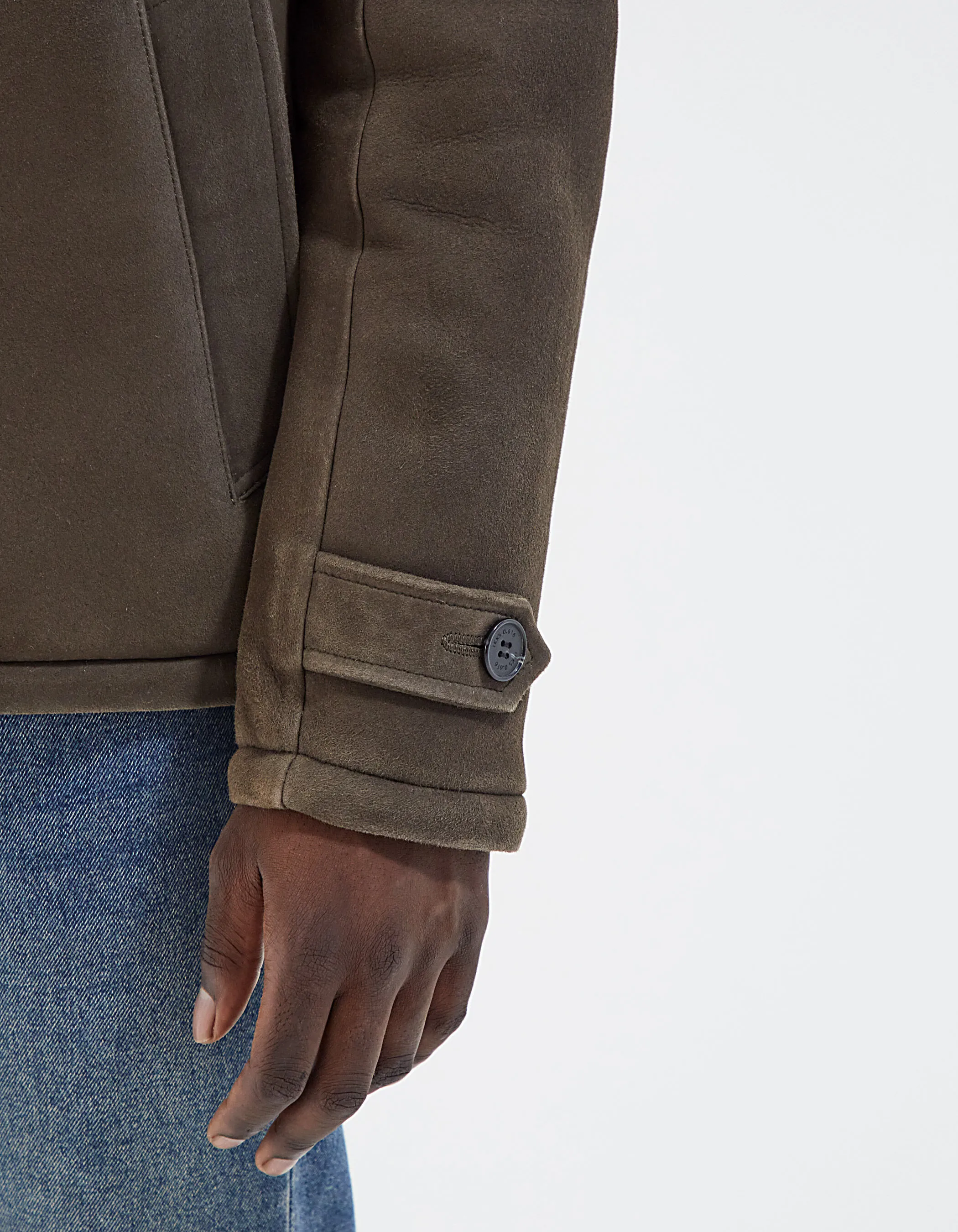 Veste marron glacé en cuir esprit peau retournée Homme