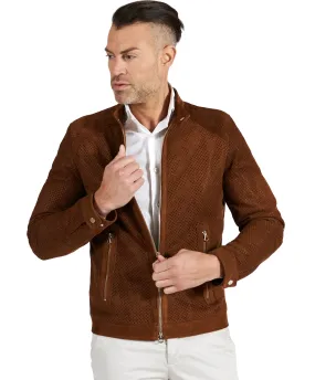 Veste moto cuir homme blouson cuir daim perforé cognac Ted