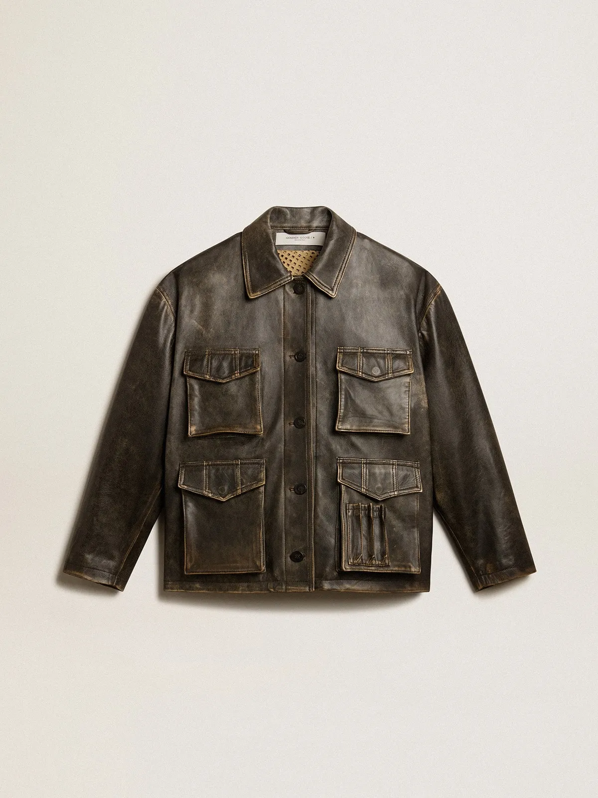 Veste pour femme en cuir nappa marron vieilli