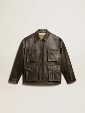 Veste pour femme en cuir nappa marron vieilli