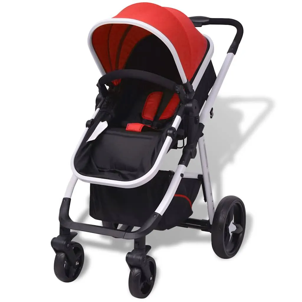 vidaXL Poussette 3-en-1 Aluminium Rouge et noir | vidaxl-fr
