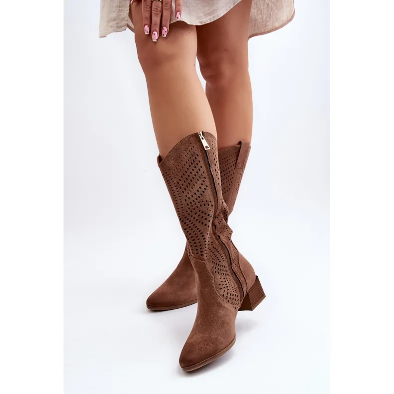 Vinceza Bottines Ajourées à Petits Talons Marron Walea brun