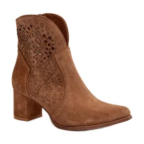 Zazoo 3166 Bottines Ajourées à Talons Hauts Femme, Daim Camel brun
