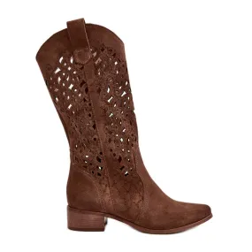 Zazoo 3403 Bottines Femme Ajourées Marron à Talons Bas brun
